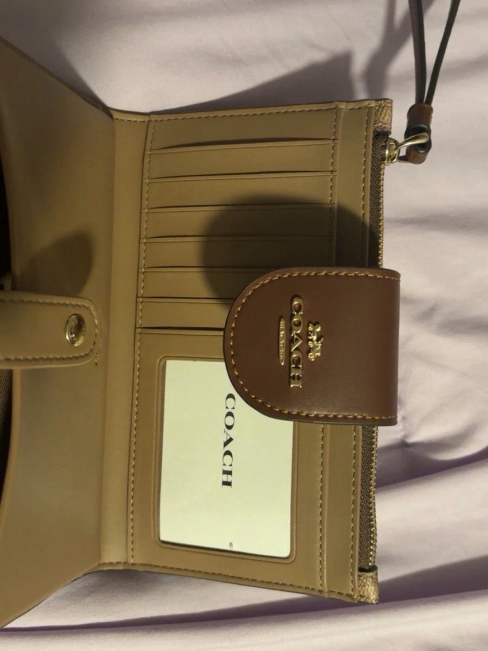 Coach Tan and Brown Signature Canvas Wristlet Wallet - Picture 3 of 3